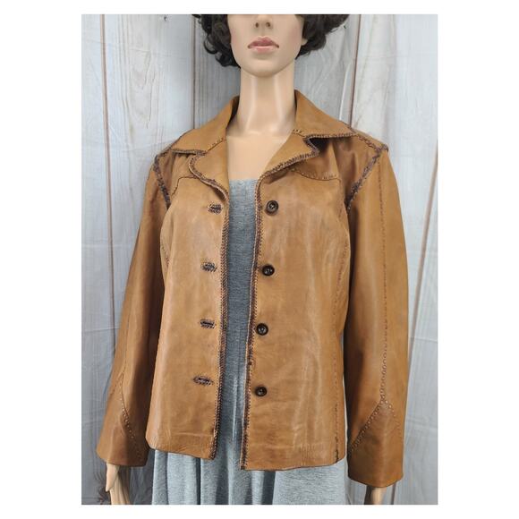 The Territory Ahead Women XS Whipstitch Western Style Tan 100% Leather Jacket - Picture 1 of 10
